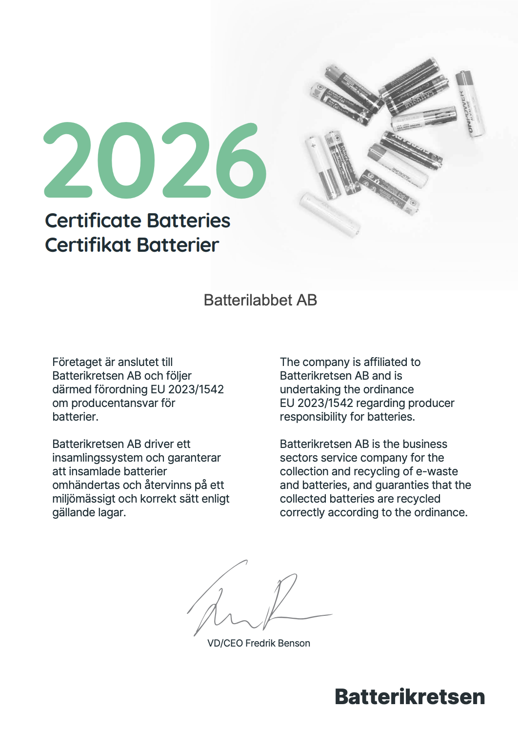 Certifikat från Batterikretsen